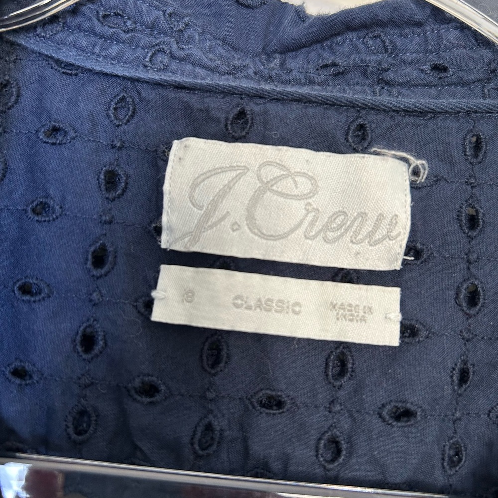 J. Crew Eyelet Lace Button Shirt Navy Blue Size 8 Coastal Coverup J0275-4 - Picture 3 of 5